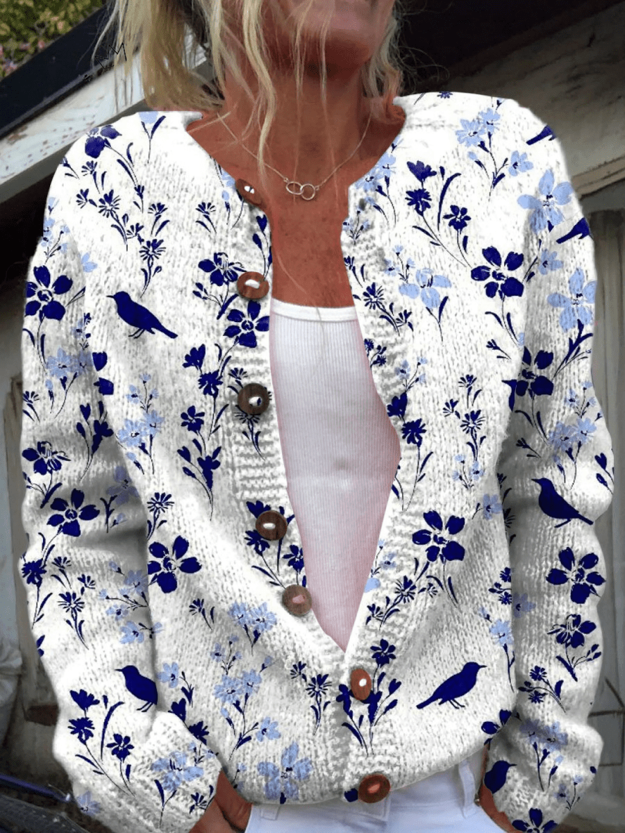 Lucia Cardigan Vintage With Print Floral Pajaros And Buttons – Sienna Noosa