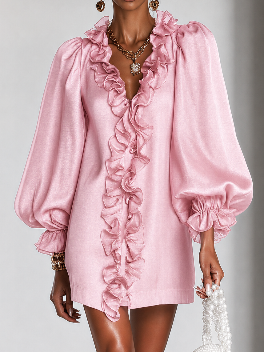 Ruffled Puff Sleeve Loose Straight Cut Mini Dress – Sienna Noosa