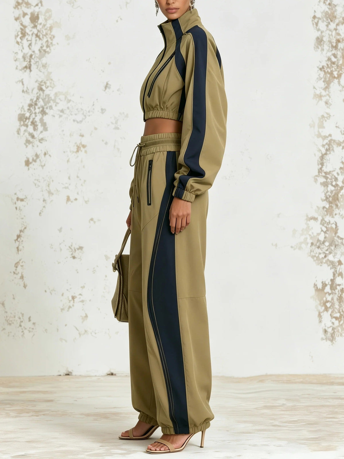 Olive Zip Up Cropped Jacket High Waist Jogger Two Piece – Sienna Noosa