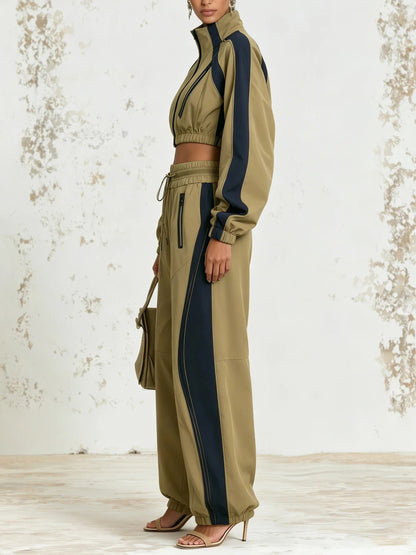 Olive Zip Up Cropped Jacket High Waist Jogger Two Piece – Sienna Noosa