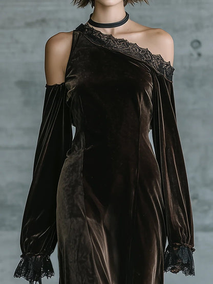 Renata Dark Brown Velvet Off Shoulder Evening Maxi Dress – Sienna Noosa