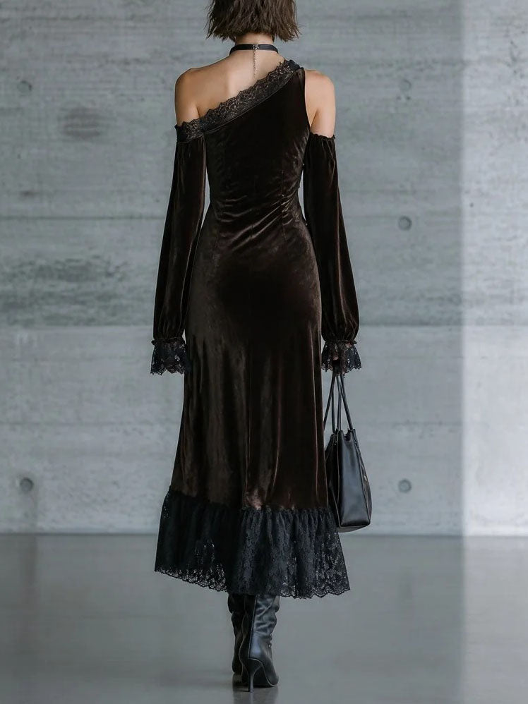 Renata Dark Brown Velvet Off Shoulder Evening Maxi Dress – Sienna Noosa