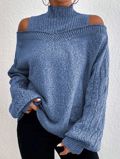High Neck Cutout Off Shoulder Long Sleeve Loose Sweater – Sienna Noosa