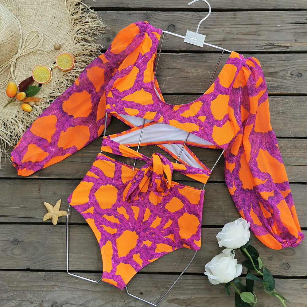 V-Neck Net Yarn Long Sleeves Bikini Swimsuit and Skirt – Sienna Noosa