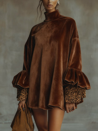 Valeria Velvet Leopard Cuff Flounce Sleeve Mini Dress – Sienna Noosa