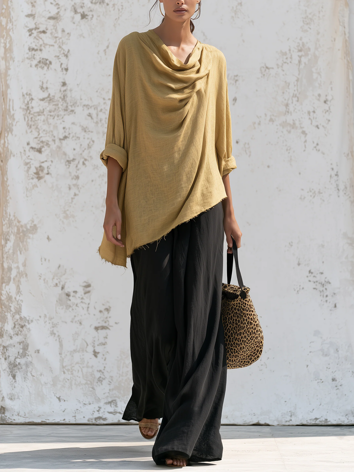 Irene Bohemian Draped Asymmetrical Top and Wide Leg Pants Two-Piece Set – Sienna Noosa