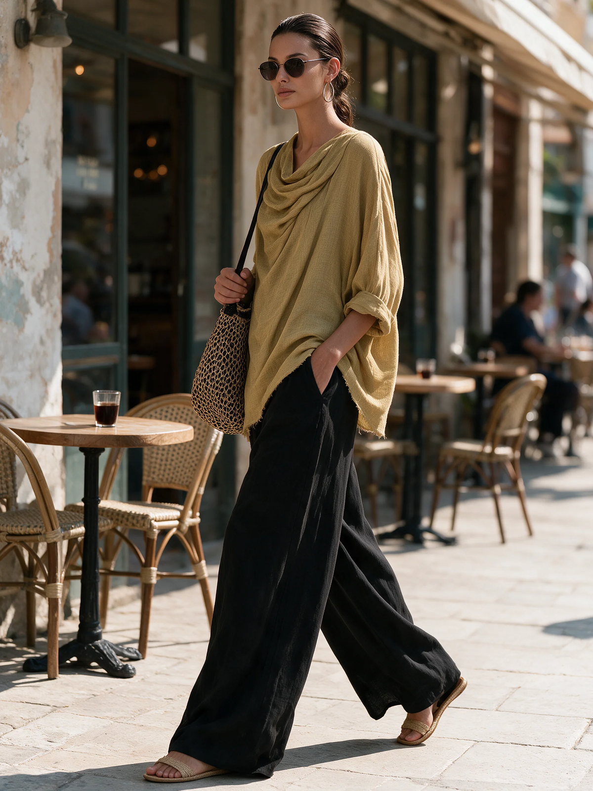 Irene Bohemian Draped Asymmetrical Top and Wide Leg Pants Two-Piece Set – Sienna Noosa