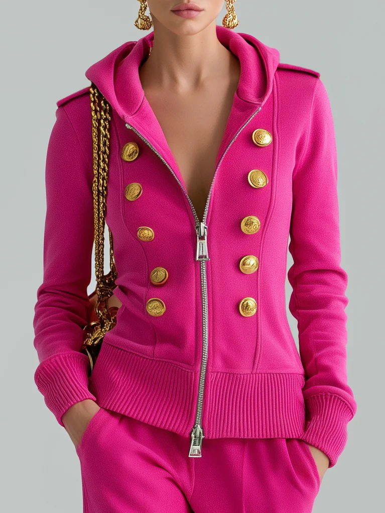 Hot Pink Hooded Zip Up Two-Piece Pants Set – Sienna Noosa