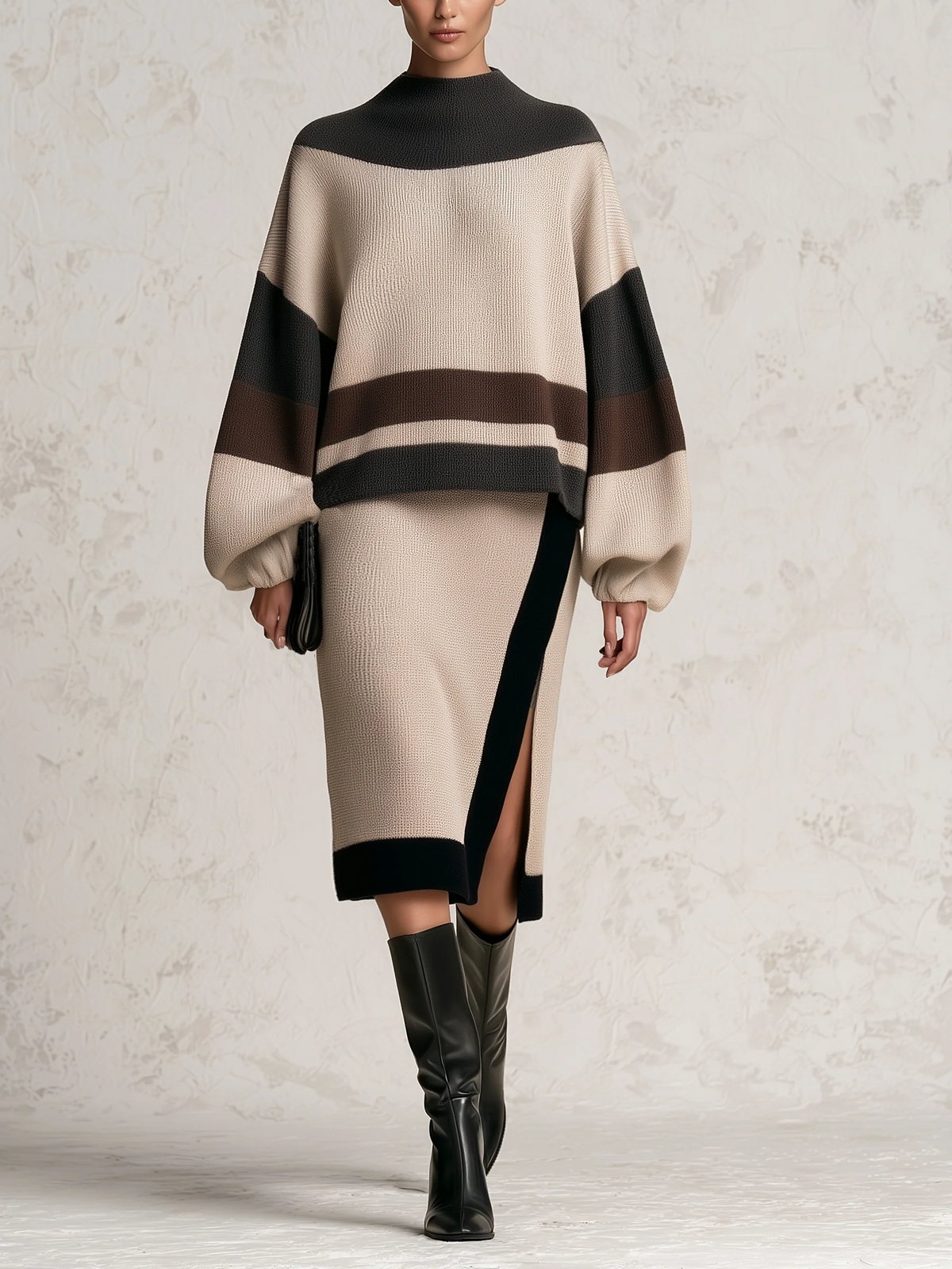Color Block Oversized Knit Sweater and Midi Skirt Two-Piece Set – Sienna Noosa