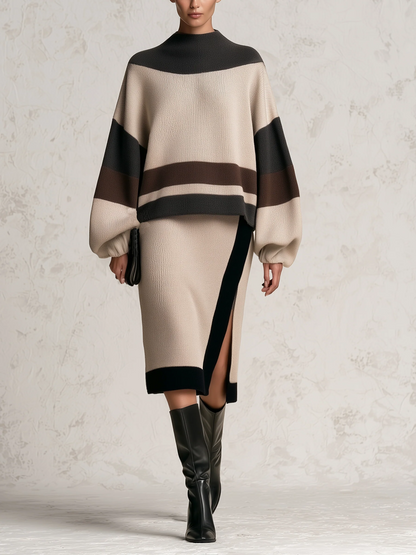 Color Block Oversized Knit Sweater and Midi Skirt Two-Piece Set – Sienna Noosa
