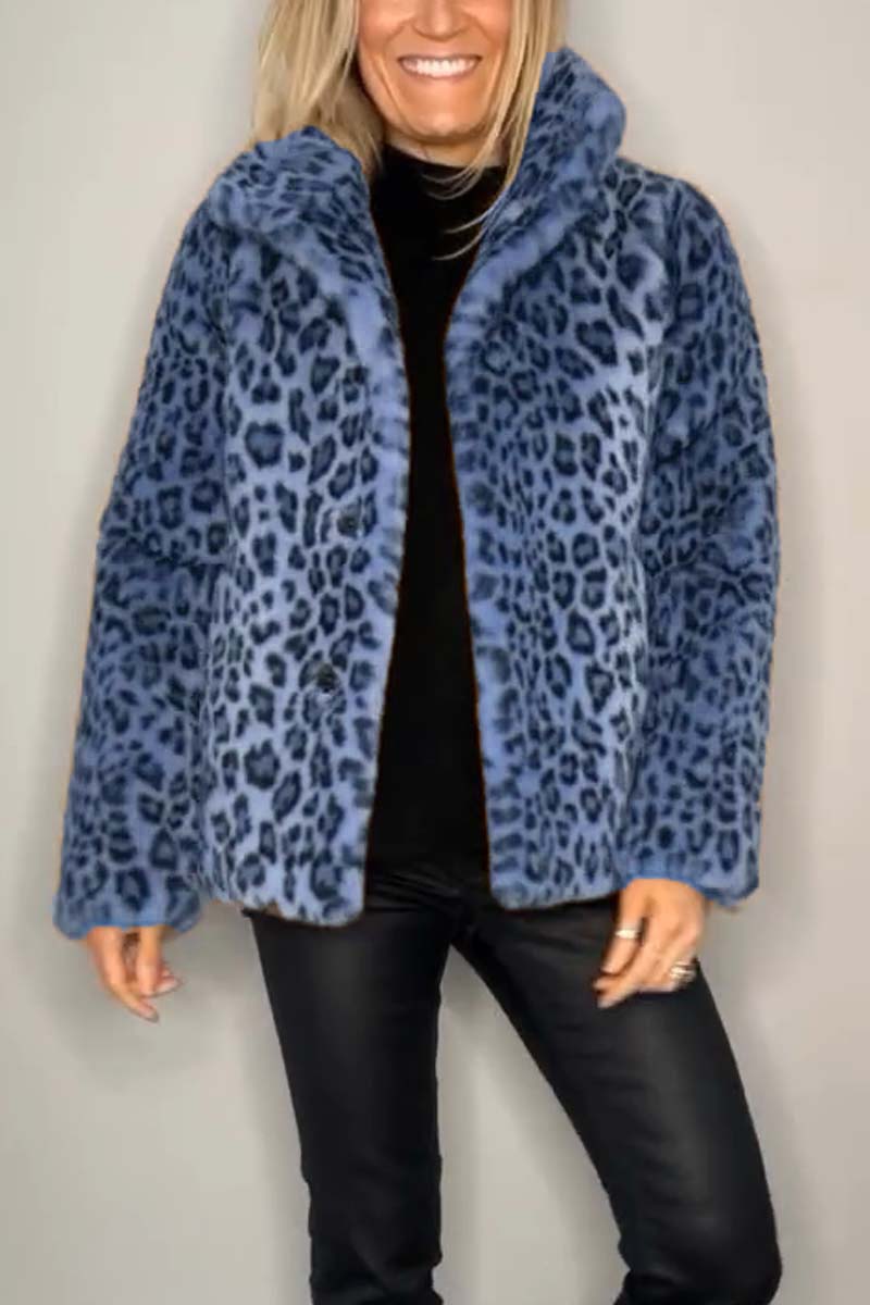 Stylish Leopard Print Lapel Faux Fur Mid Length Coat – Sienna Noosa