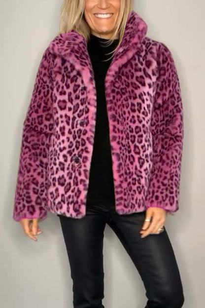 Stylish Leopard Print Lapel Faux Fur Mid Length Coat – Sienna Noosa