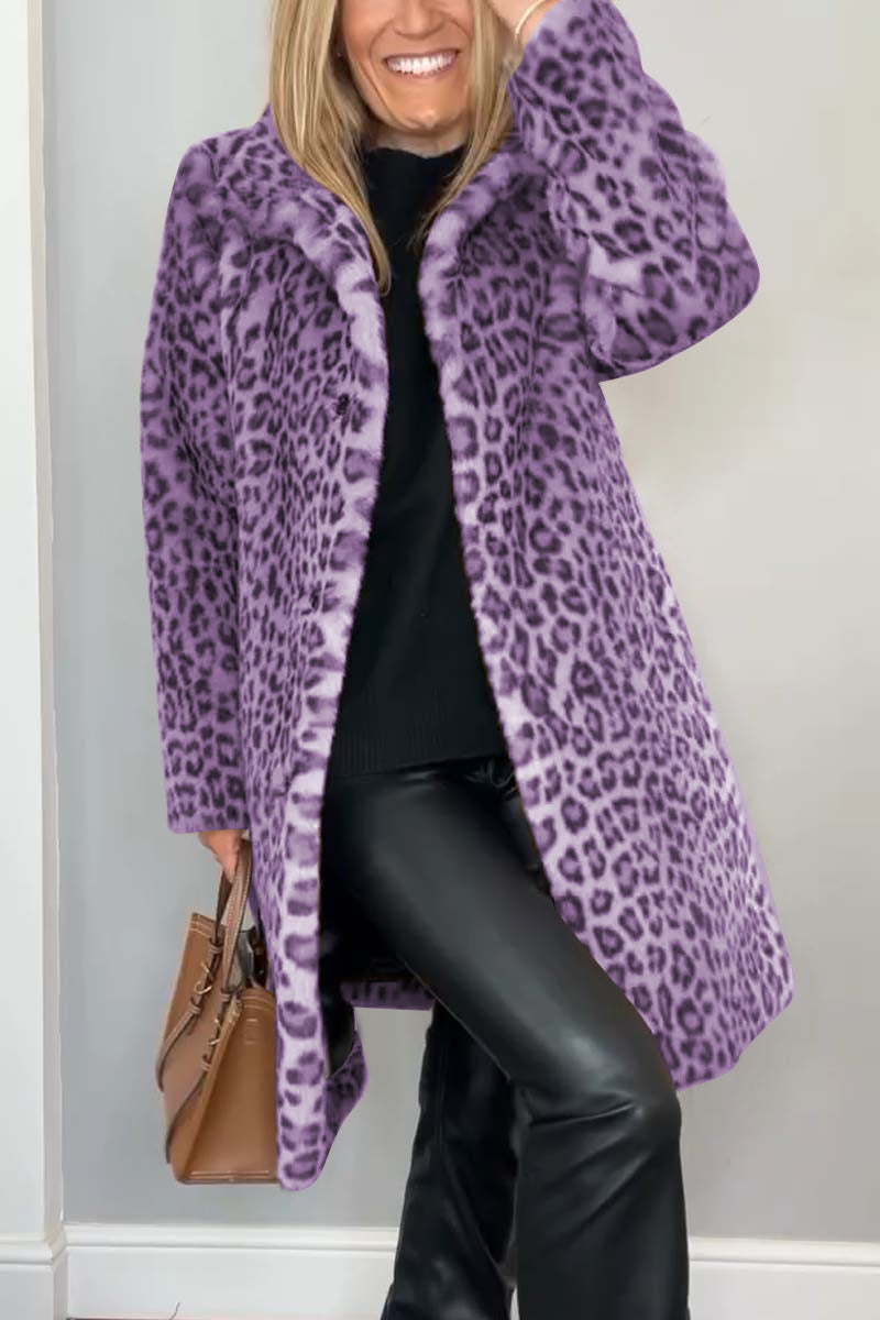 Stylish Leopard Print Lapel Faux Fur Mid Length Coat – Sienna Noosa