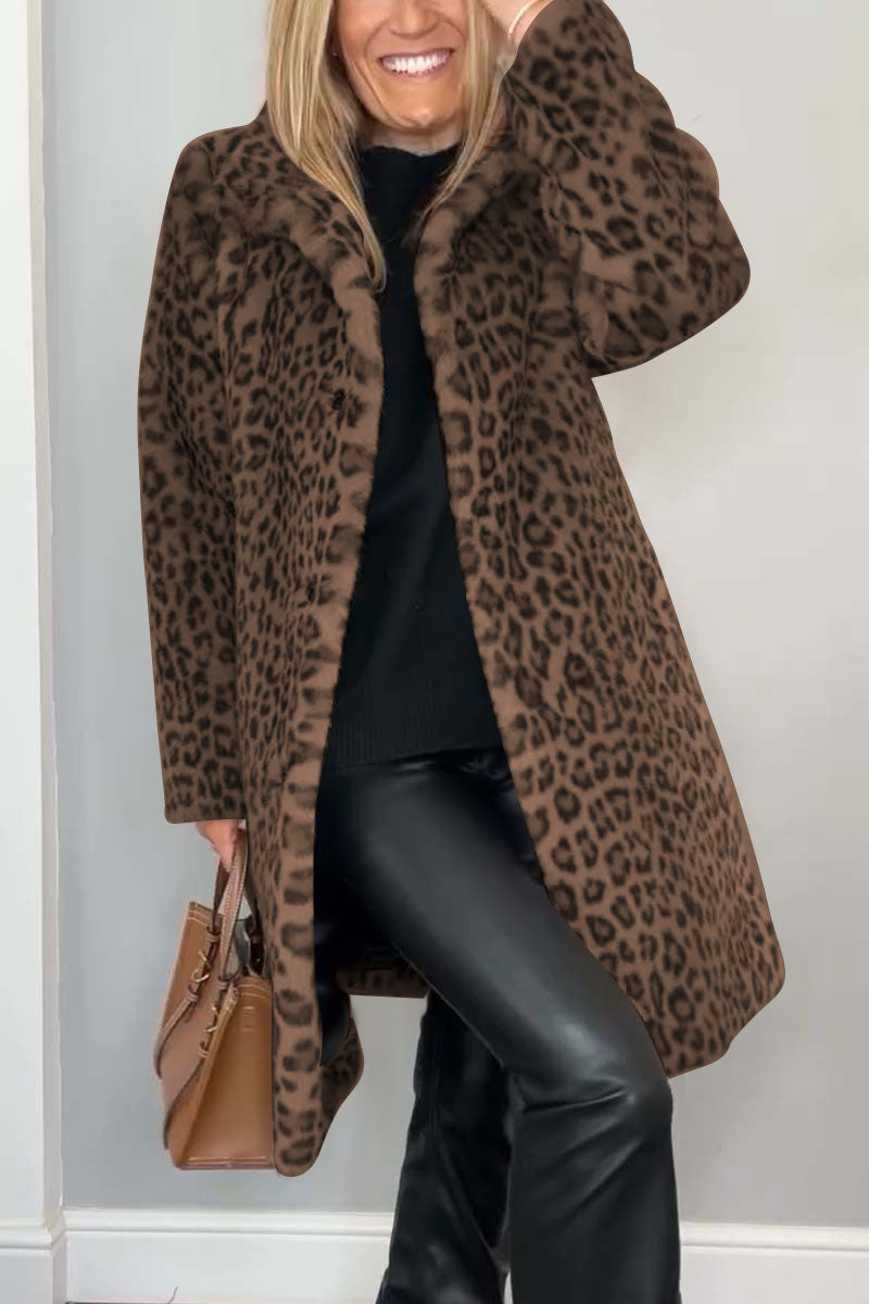 Stylish Leopard Print Lapel Faux Fur Mid Length Coat – Sienna Noosa