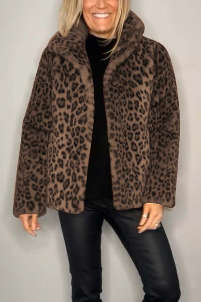 Stylish Leopard Print Lapel Faux Fur Mid Length Coat – Sienna Noosa