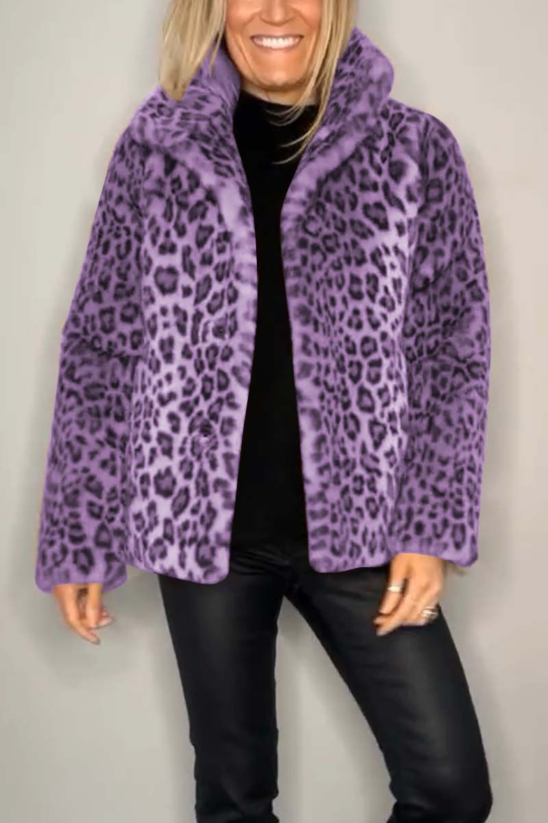 Stylish Leopard Print Lapel Faux Fur Mid Length Coat – Sienna Noosa