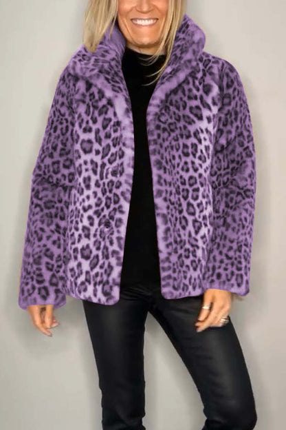 Stylish Leopard Print Lapel Faux Fur Mid Length Coat – Sienna Noosa