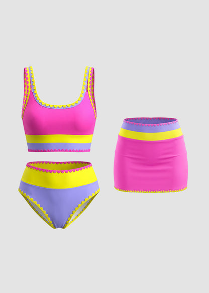 Color Contrast Patchwork Nylon Sporty 3 Piece Bikini Sets – Sienna Noosa