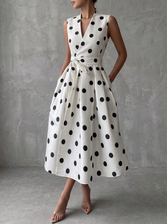 Black and White Classic Polka Dot French Sleeveless Midi Dress – Sienna Noosa