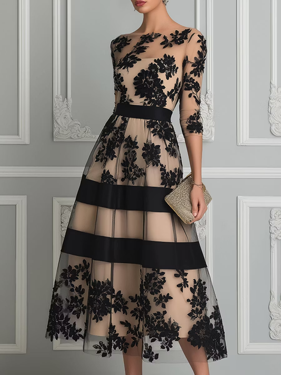 Black Lace Elegant A-line Line Midi Dress – Sienna Noosa
