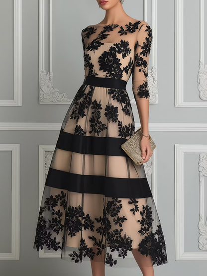 Black Lace Elegant A-line Line Midi Dress – Sienna Noosa