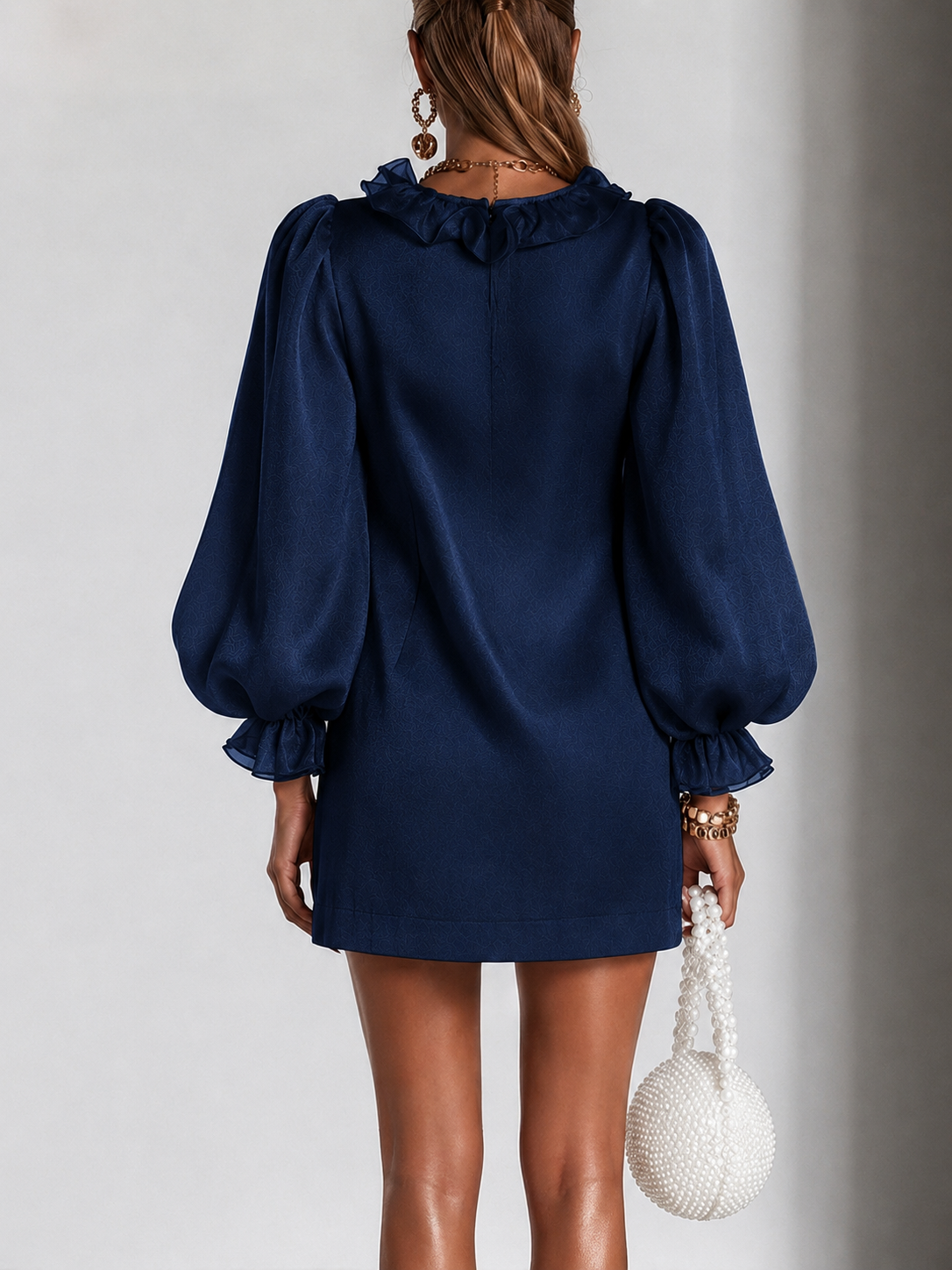 Navy Ruffled Puff Sleeve Loose Straight Cut Mini Dress – Sienna Noosa