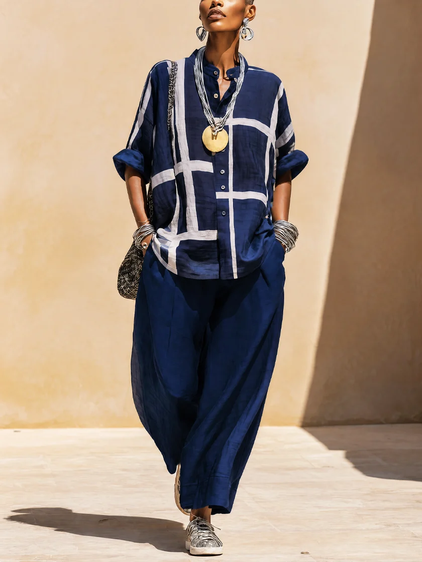 Navy Blue Loose Shirt Casual Pants Set – Sienna Noosa