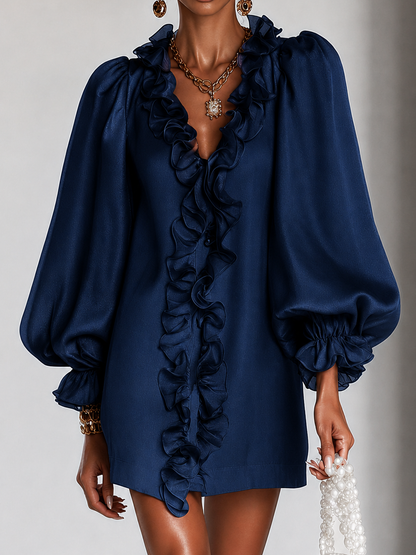 Ruffled Puff Sleeve Loose Straight Cut Mini Dress – Sienna Noosa