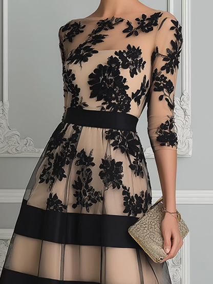 Black Lace Elegant A-line Line Midi Dress – Sienna Noosa