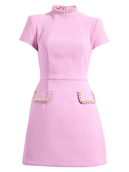 Pink Exquisite and Playful Pearl Trim Pocket Mini Dress – Sienna Noosa