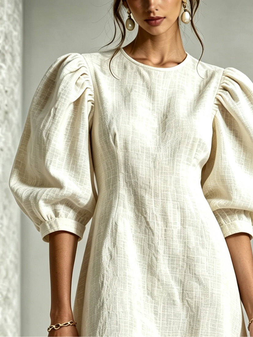 White 3d Floral Puff Sleeve Cotton Linen Mini Dress – Sienna Noosa