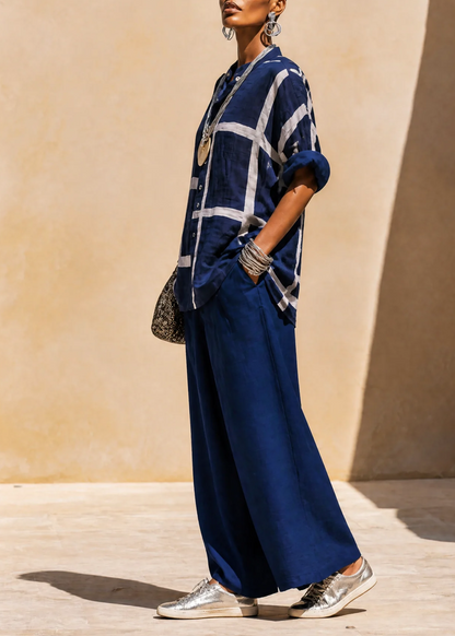 Navy Blue Loose Shirt Casual Pants Set – Sienna Noosa