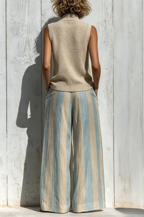 Casual Sleeveless Top and Loose Striped Trousers Set – Sienna Noosa