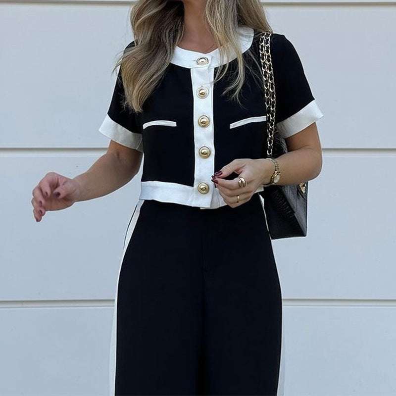Stylish Casual Short Top & Straight-Leg Pants Two-Piece Set – Sienna Noosa