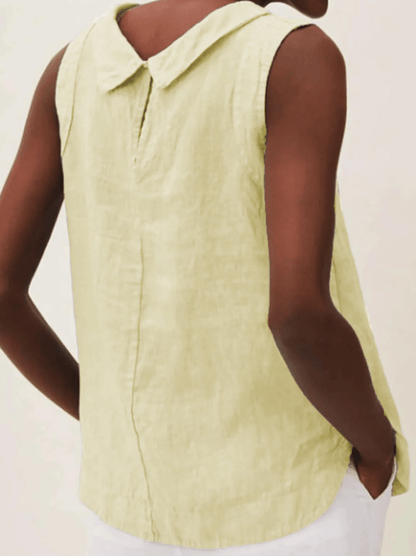 Linen Short Sleeved Blouse with A-line Round Necke38 – Sienna Noosa