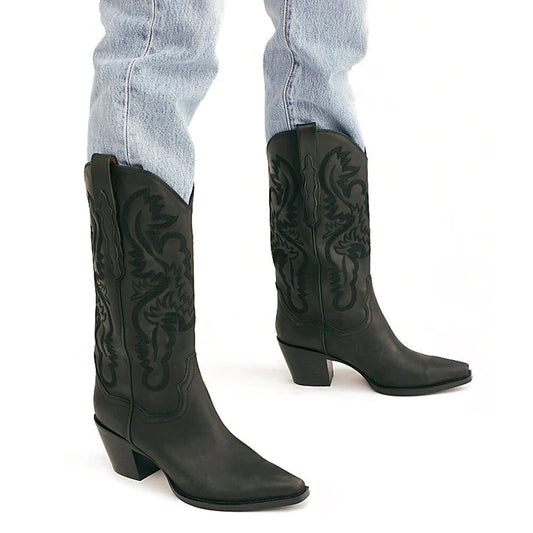 Embroidered Pointed Toe Thick Heel Western Boots – Sienna Noosa