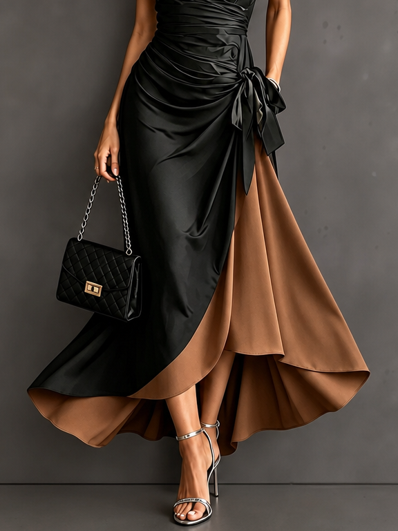 Womens Collared Wrap Short Sleeve Tie Waist Contrast Inner Irregular Hem Elegant Party Maxi Dress Outfit – Sienna Noosa