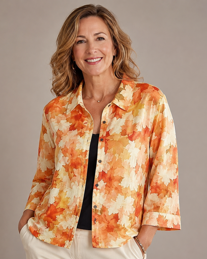 Laurentine | Watercolour Leaf Print Relaxed Blouse – Sienna Noosa
