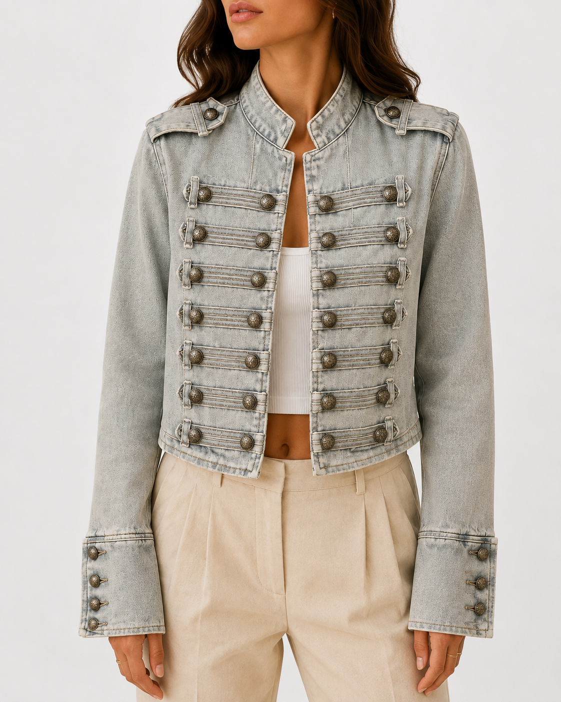 Ofelia Jacket Militar Denim Short With Details Metalicos – Sienna Noosa