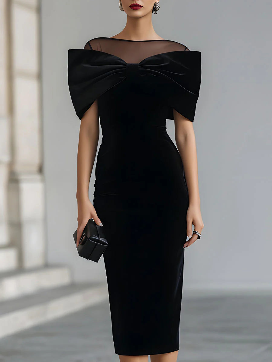 Cintia Dramatic Black Velvet Bow Midi Dress – Sienna Noosa