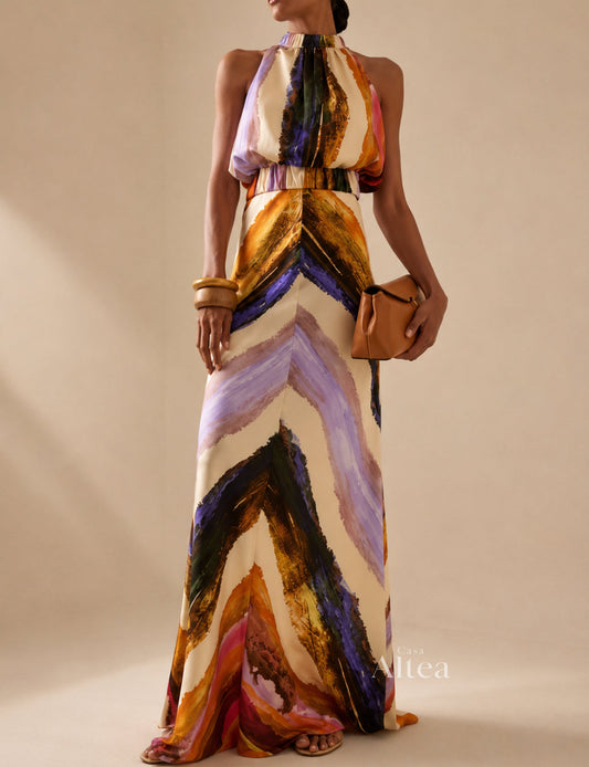 Élodie Amelie Maxi Dress Halter Floral With Skirt Ruffles – Sienna Noosa