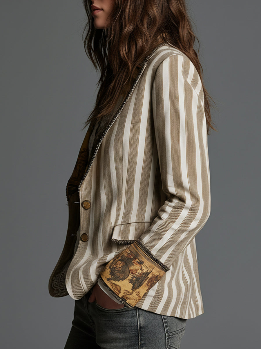Womens Boho Striped Printed Lapel Blazer – Sienna Noosa