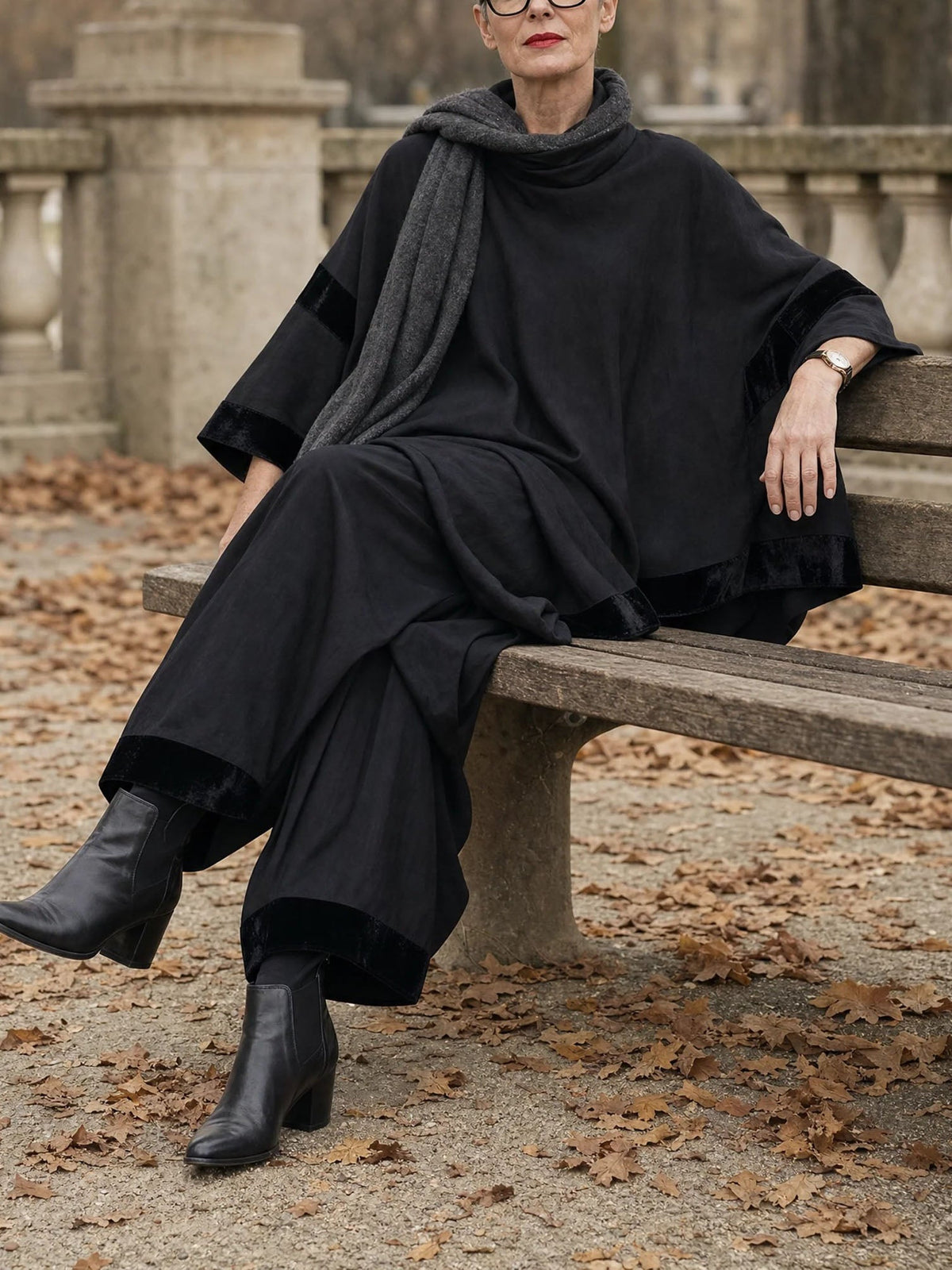 Pilar Black Velvet Trim Asymmetric Batwing Sleeve Wide Leg Set – Sienna Noosa