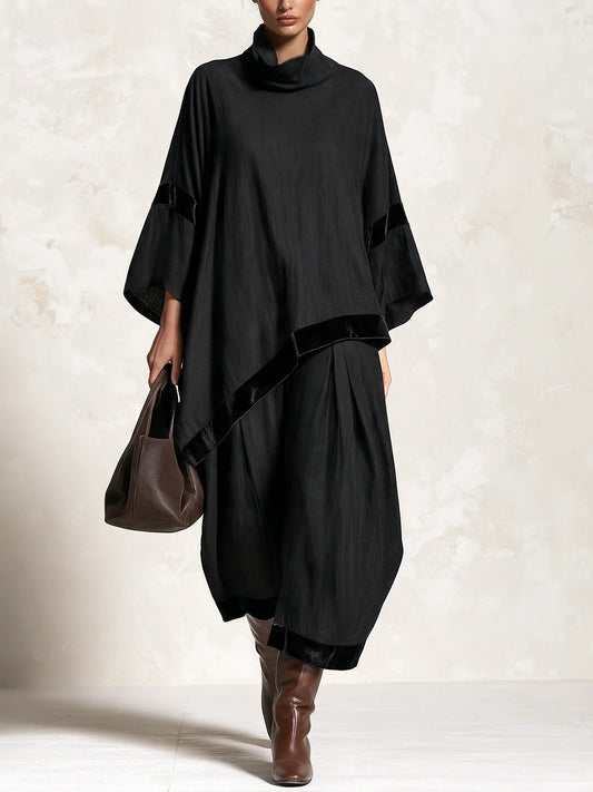 Pilar Black Velvet Trim Asymmetric Batwing Sleeve Wide Leg Set – Sienna Noosa