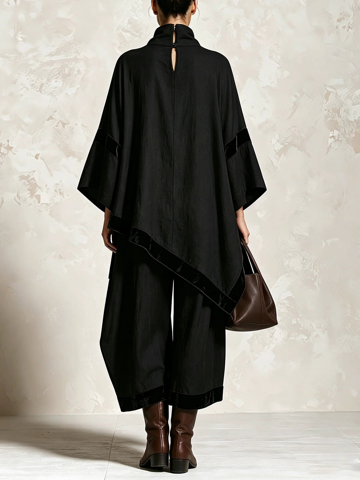 Pilar Black Velvet Trim Asymmetric Batwing Sleeve Wide Leg Set – Sienna Noosa
