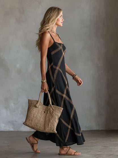 Melisa Maxi Dress Geometric With Neckline Cuadrado – Sienna Noosa