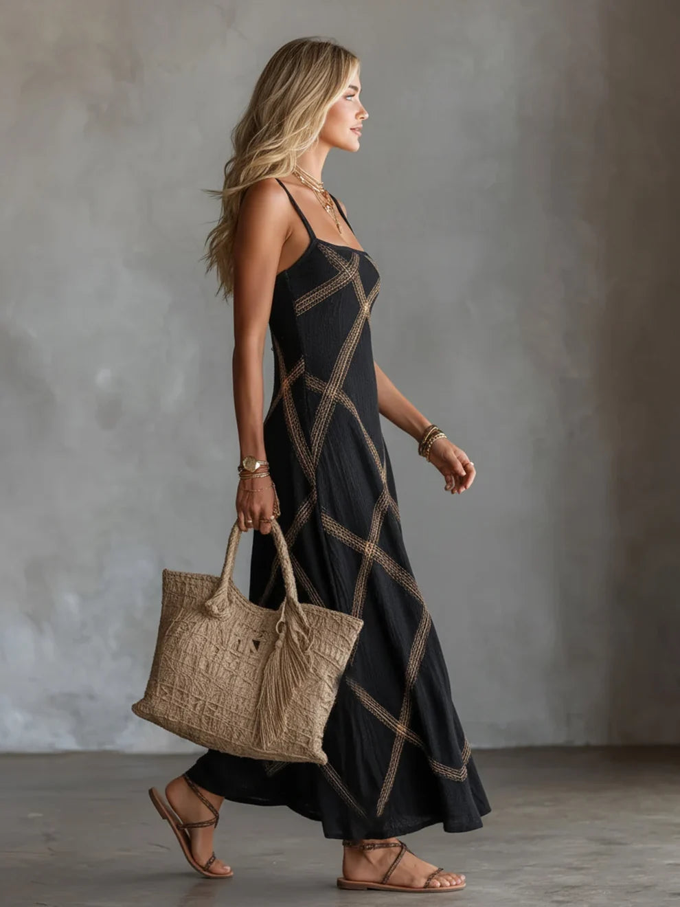 Melisa Maxi Dress Geometric With Neckline Cuadrado – Sienna Noosa