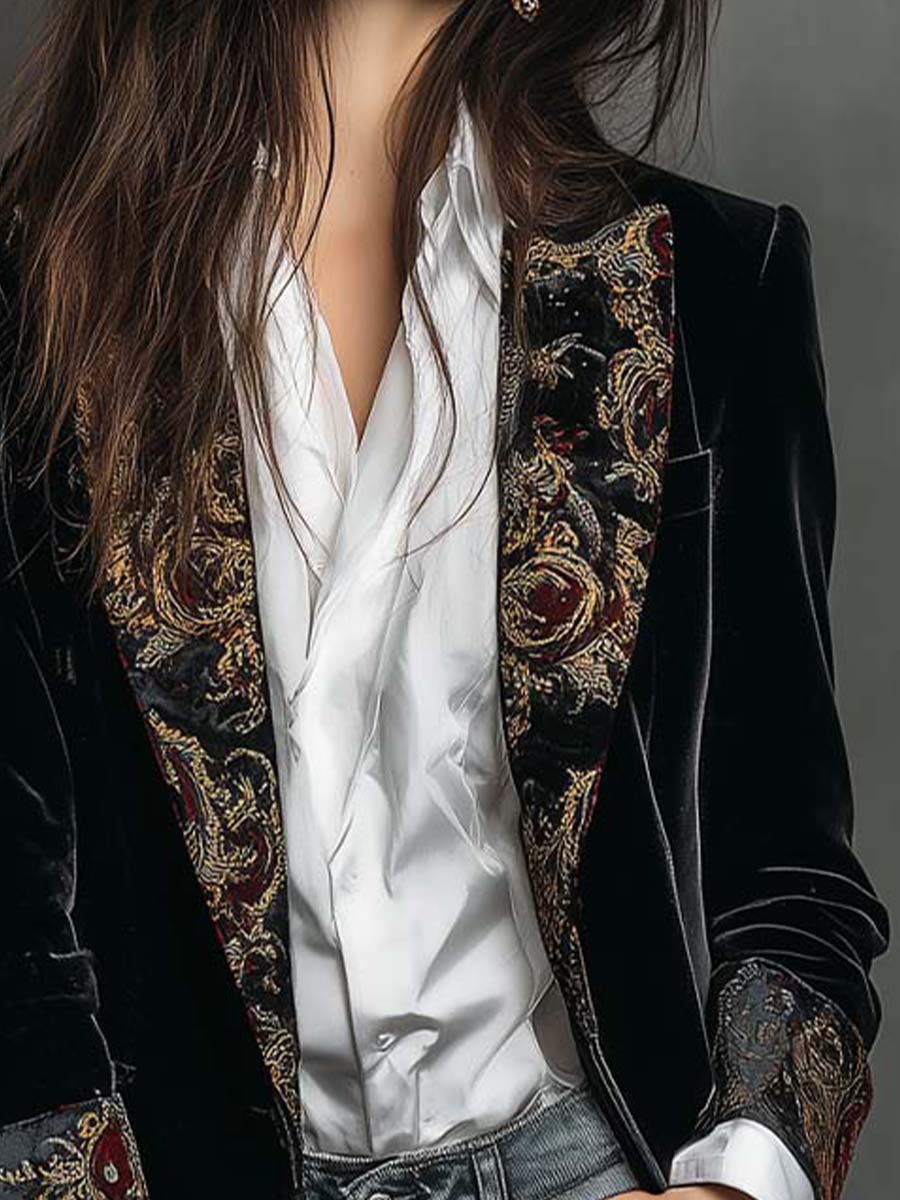 Mens Black Baroque Print Lapel Slim Fit Blazer – Sienna Noosa