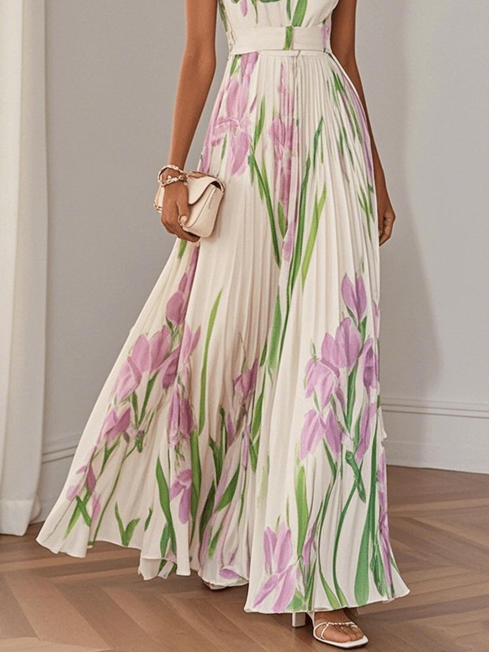 White Pleated Chiffon Square Neck Sleeveless A-line Line Maxi Dress – Sienna Noosa