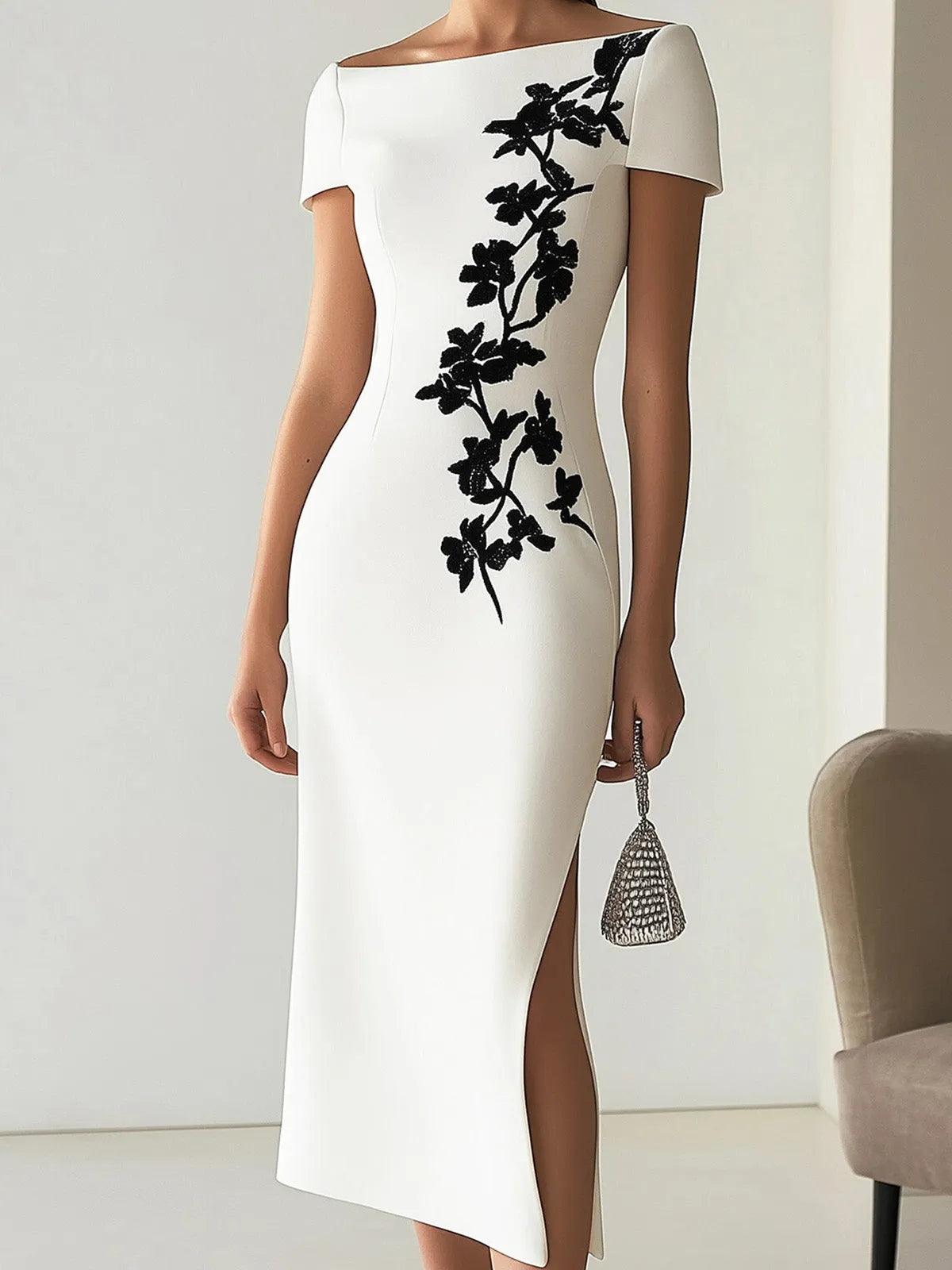 Chic Boatneck Dress with Asymmetrical Floral Print – Sienna Noosa